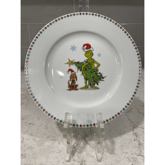 Set of 3 SALAD DESSERT APPETIZER PLATE Grinch & Max Stole Christmas Tree 8” - Picture 1 of 6